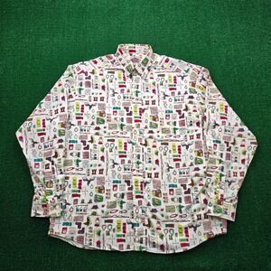 Barn Fly Shirt Mens Medium Camping Trip AOP Tents Canoes Vintage Made in USA